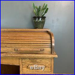 Vintage Antique Oak Roll Top Desk Office Table Sideboard Shabby Chic Rustic