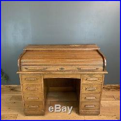 Vintage Antique Oak Roll Top Desk Office Table Sideboard Shabby Chic Rustic