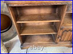 Vintage Antique Old Charm Brown Wooden Bookcase Shelving Unit Cupboard Drawers