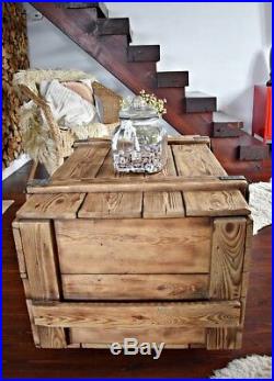 Vintage Antique Old big Army military Chest Trunk Box coffee table Shabby Chic