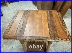 Vintage Antique Ornate Oak Drop Leaf Table with Wheels Trolley with Shelf