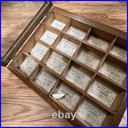 Vintage Antique PENS Old Wooden Store Display Case Glass Top Oak Wood HUNT