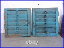 Vintage Antique Pair Blue French European Wooden Window Louvered Shutter