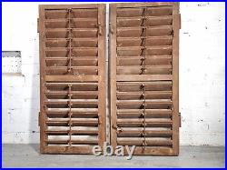 Vintage Antique Pair Brown French European Wooden Window Louvered Shutters