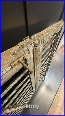 Vintage Antique Pair French European Wooden Window Louvered Shutters Patina
