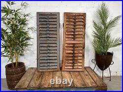 Vintage Antique Pair Grey French European Wooden Window Louvered Shutters