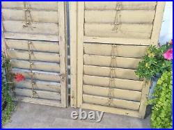 Vintage Antique Pair Yellow French European Wooden Window Louvered Shutters