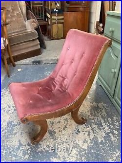 Vintage Antique Pink Velvet Button Back Low Seat Chair Bedroom Nursing Living