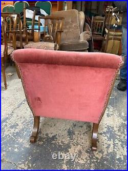 Vintage Antique Pink Velvet Button Back Low Seat Chair Bedroom Nursing Living