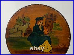 Vintage Antique Primitive Style Wood Box with Painted Woman Decoration