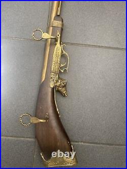 Vintage Antique Rifle Gun Shaped Hat Coat Rack Wood Brass with Pork Head 41
