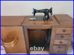 Vintage Antique Singer Sewing Machine Wood Cabinet Cupboard Mid Century 40s 50s