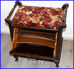 Vintage Antique Solid Wood Mahogany Piano Stool with Front Drawer storage VGC