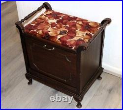 Vintage Antique Solid Wood Mahogany Piano Stool with Front Drawer storage VGC