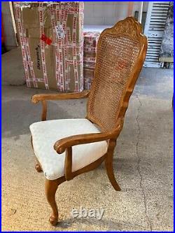 Vintage Antique Style Brown Wood Carver Dining Chair High Wicker Back Claw Feet