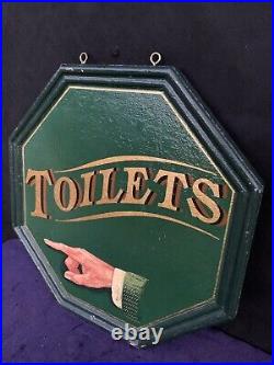 Vintage Antique Style Wooden Hand Painted Signwritten Hexagon TOILETS Hang Sign