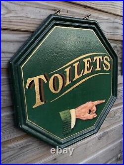 Vintage Antique Style Wooden Hand Painted Signwritten Hexagon TOILETS Hang Sign