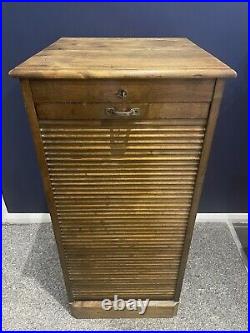 Vintage Antique Tambour Cabinet mid-century solid wooden filing cabinet