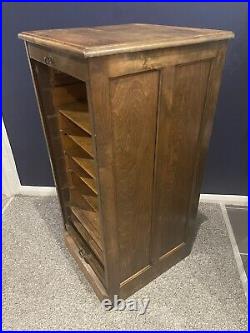 Vintage Antique Tambour Cabinet mid-century solid wooden filing cabinet