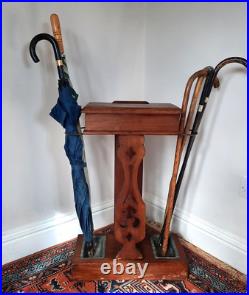 Vintage Antique Victorian Wooden Top Opening Mahogany Umbrella / Stick Stand