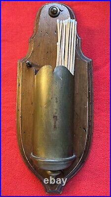 Vintage Antique Wood & Brass Wall Mount Fireplace Match Holder Without Striker