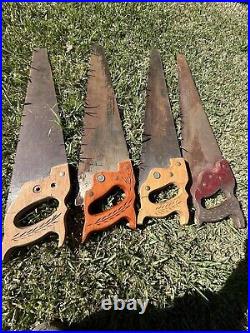 Vintage/Antique Wood Hand Saws Lot of 4 Disston Warranted Superior Unknown
