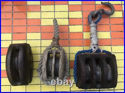 Vintage Antique Wood Hook and Pulley Block And Tackle Maritime Marine Nautical