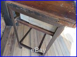 Vintage Antique Wood Metal Workbench, Kitchen island, Desk, Table with 2-Drawers