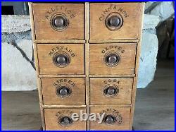 Vintage Antique Wood Spice Cabinet Organizer Cottage Rustic