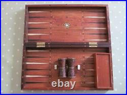 Vintage / Antique Wooden Backgammon Set With A Folding Inlaid Chess Board / Box