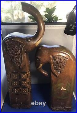 Vintage Antique wood hand carved havy elephant bookends