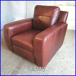 Vintage, Art Deco, style, brown, leather, arm chair, club chair, chair, wood feet