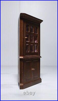Vintage Artisan Dollhouse Miniature Wood Corner Cabinet Antique Style Scale 112