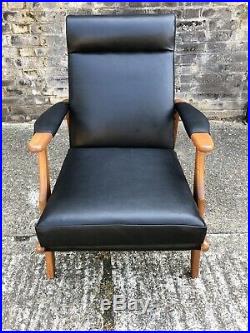 Vintage Black Leather High Back Danish Style Lounge Chair ArmChair