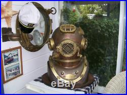Vintage Brass & Copper Diving Helmet Table Divers Decor Scuba SCA US Navy Mark