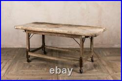 Vintage Butchers Block Table With Oak Base With Cast Iron Wheels