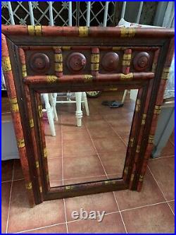 Vintage Carved Mirror Turned Carved Stained Wood Decorative Antique Rustic
