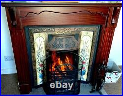 Vintage Cast Iron Fireplace Surround With Wooden Surround. Woodburner Wood Fire