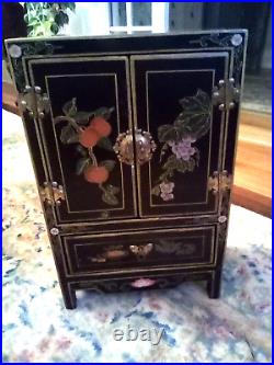 Vintage Chinese Black Handpainted Cabinet with Drawer