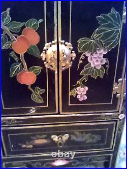 Vintage Chinese Black Handpainted Cabinet with Drawer