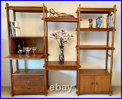 Vintage Chinese Furniture Teak Wood Book Case Triple Display Wooden Shelves