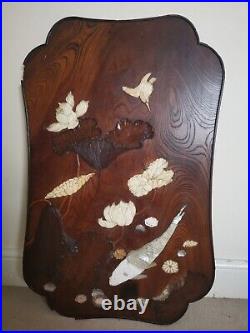 Vintage Chinese Inlaid Mother Pearl & beautiful carving Hard Wood display Panel