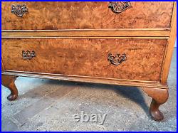 Vintage Deco Walnut Chest of Drawers Cabriole Legs 4 Drawers Brass Handles