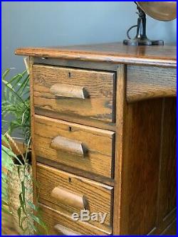 Vintage Desk Antique Old Rustic Oak Pedestal Office Drawers Furniture