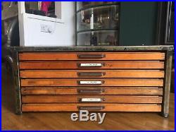 Vintage Distressed Steel Industrial Coffee Table Wood Drawers Chest Haberdashery