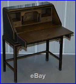 Vintage Ebonised Lacquered & Giltwood Chinese Chinoiserie Writing Bureau Desk