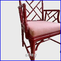 Vintage Faux Bamboo Red Chippendale Style Armchair in Pink Kvadrat Wool