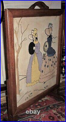 Vintage Fire Screen Antique Hand Made WoodEmbroidered Crinoline Lady 32''/83cm