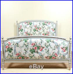 Vintage French Bed Frame Painted grey Upholstered Cushioned Bed Ends Rails