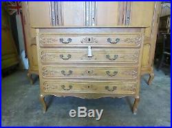 Vintage French carved golden oak chest of 4 drawers louis xv style